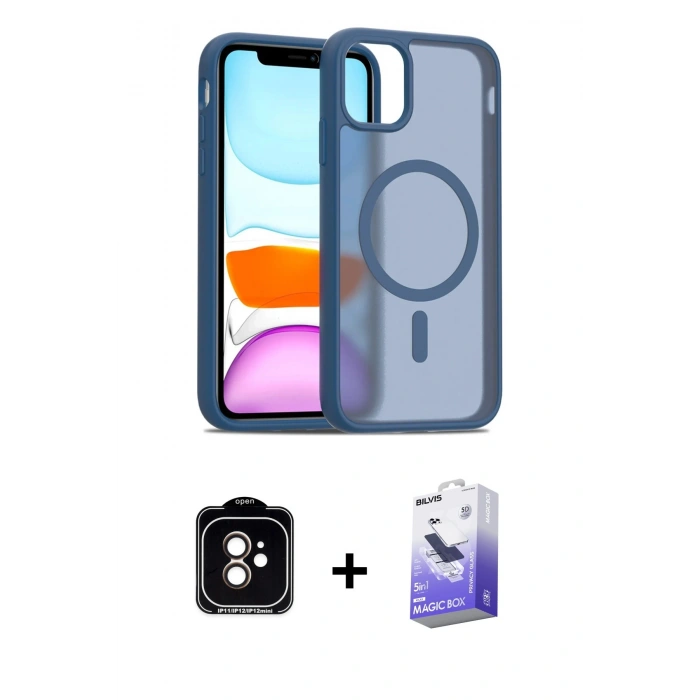 MARSİLYAN™- iPhone 11 Kılıf Siluet Minimal Prime - Siyah Bilvis 5in1 5D Magic Hayalet Cam Ekran Koruyucu + PVD Metal Kamera Lens - TU