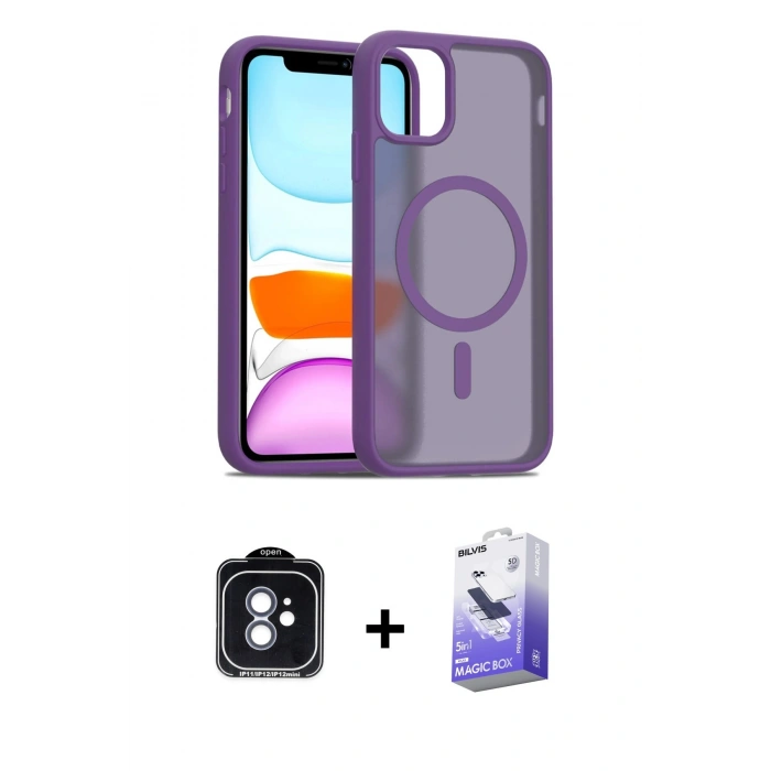 MARSİLYAN™- iPhone 11 Kılıf Siluet Minimal Prime - Siyah Bilvis 5in1 5D Magic Hayalet Cam Ekran Koruyucu + PVD Metal Kamera Lens - MI