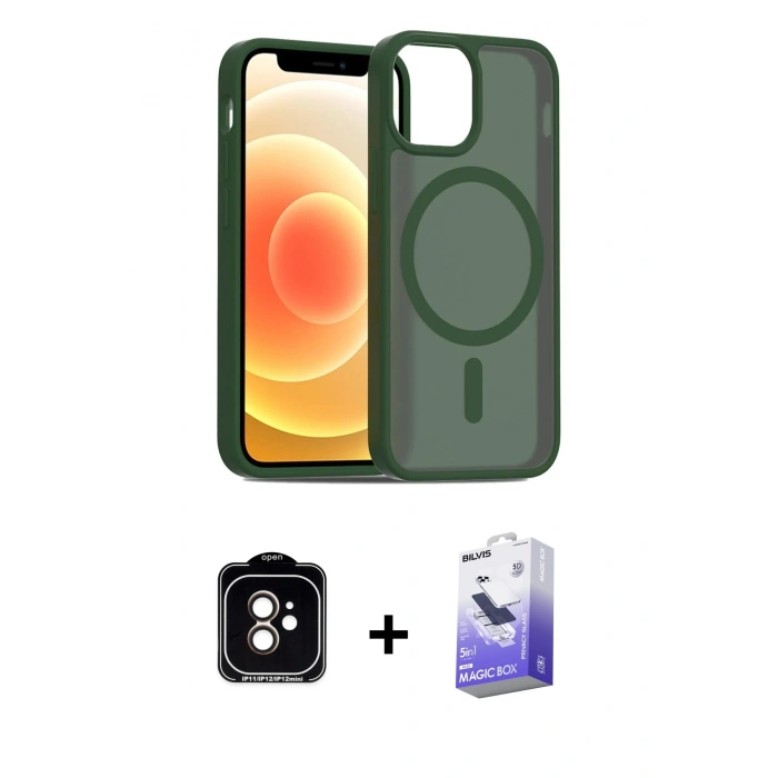 MARSİLYAN™- iPhone 11 Kılıf Siluet Minimal Prime - Siyah Bilvis 5in1 5D Magic Hayalet Cam Ekran Koruyucu + PVD Metal Kamera Lens - TU