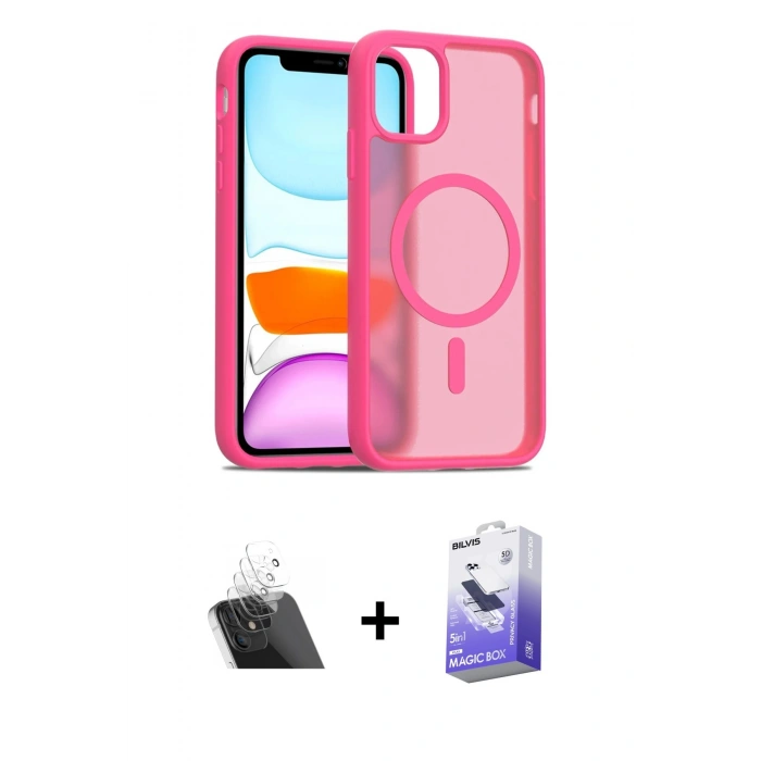 MARSİLYAN™- iPhone 11 Kılıf Siluet Minimal Prime - Siyah Bilvis 5in1 5D Magic Hayalet Cam Ekran Koruyucu + Kamera Lens Koruma Cam - SF