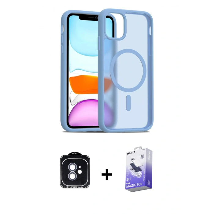 MARSİLYAN™- iPhone 11 Kılıf Siluet Minimal Prime - Siyah Bilvis 5in1 5D Magic Hayalet Cam Ekran Koruyucu + PVD Metal Kamera Lens - MI