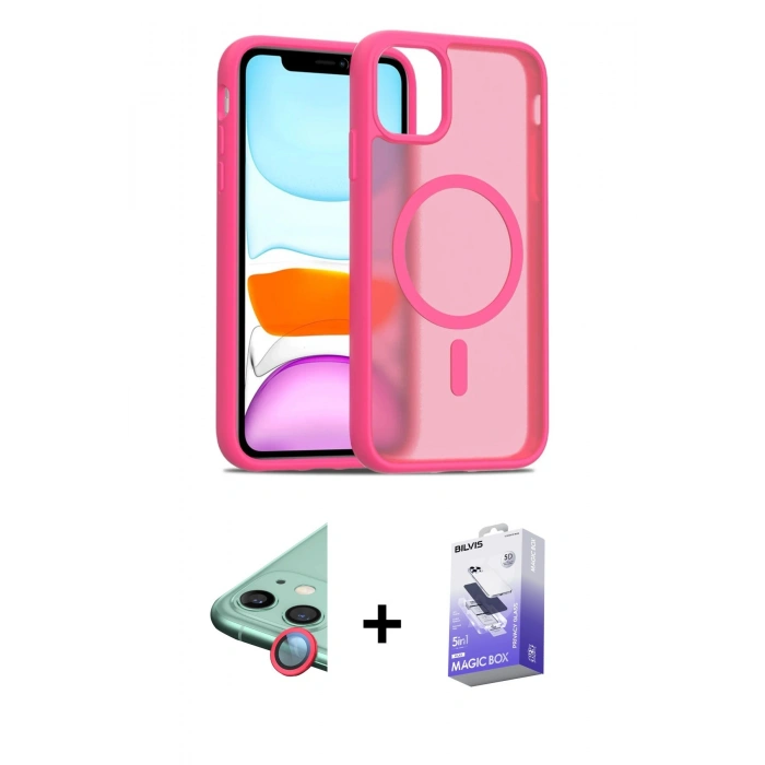 MARSİLYAN™- iPhone 11 Kılıf Siluet Minimal Prime - Siyah Bilvis 5in1 5D Magic Hayalet Cam Ekran Koruyucu + Raze Metal Kamera Lens - KI