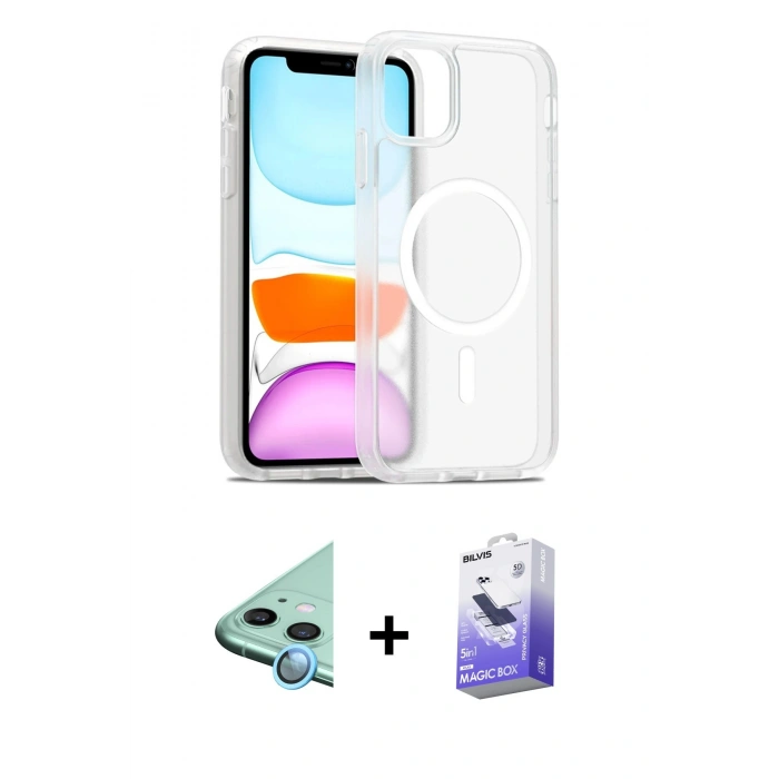 MARSİLYAN™- iPhone 11 Kılıf Siluet Minimal Prime - Siyah Bilvis 5in1 5D Magic Hayalet Cam Ekran Koruyucu + Raze Metal Kamera Lens - MI