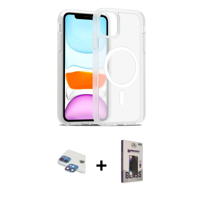 MARSİLYAN™- iPhone 11 Kılıf Siluet Minimal Prime - Siyah Bilvis Hayalet Cam Ekran Koruyucu + Pers Alüminyum Kamera Lens - GI