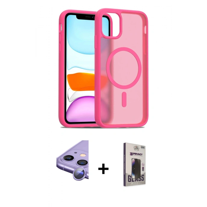 MARSİLYAN™- iPhone 11 Kılıf Siluet Minimal Prime - Siyah Bilvis Hayalet Cam Ekran Koruyucu + Raze Metal Kamera Lens - MR