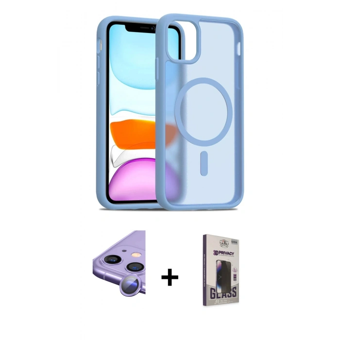 MARSİLYAN™- iPhone 11 Kılıf Siluet Minimal Prime - Siyah Bilvis Hayalet Cam Ekran Koruyucu + Raze Metal Kamera Lens - MR