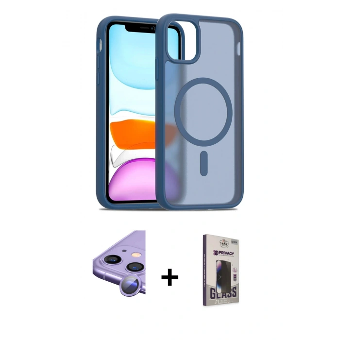 MARSİLYAN™- iPhone 11 Kılıf Siluet Minimal Prime - Siyah Bilvis Hayalet Cam Ekran Koruyucu + Raze Metal Kamera Lens - MR