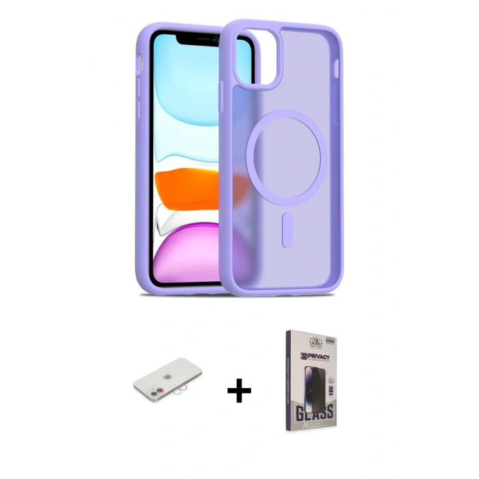 MARSİLYAN™- iPhone 11 Kılıf Siluet Minimal Prime - Siyah Bilvis Hayalet Cam Ekran Koruyucu + Renkli Kamera Lens Koruma Cam - PE