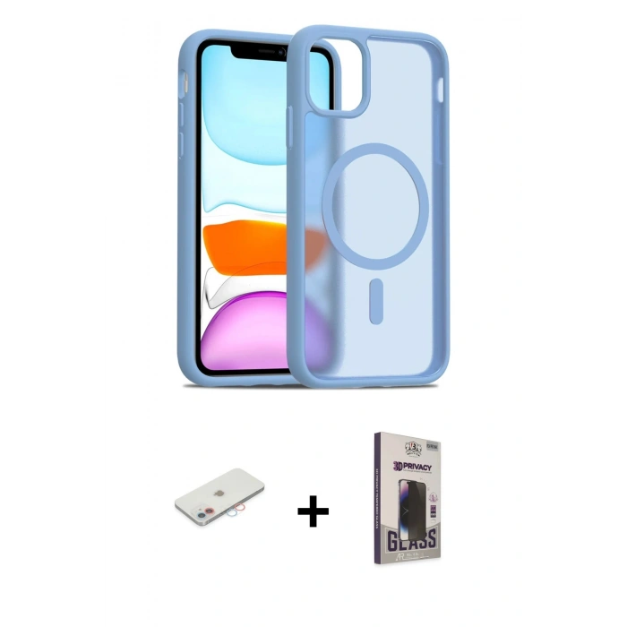 MARSİLYAN™- iPhone 11 Kılıf Siluet Minimal Prime - Siyah Bilvis Hayalet Cam Ekran Koruyucu + Renkli Kamera Lens Koruma Cam - PE