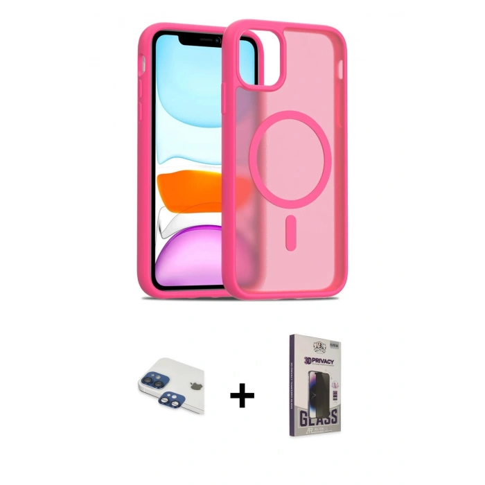 MARSİLYAN™- iPhone 11 Kılıf Siluet Minimal Prime - Siyah Bilvis Hayalet Cam Ekran Koruyucu + Pers Alüminyum Kamera Lens - LT