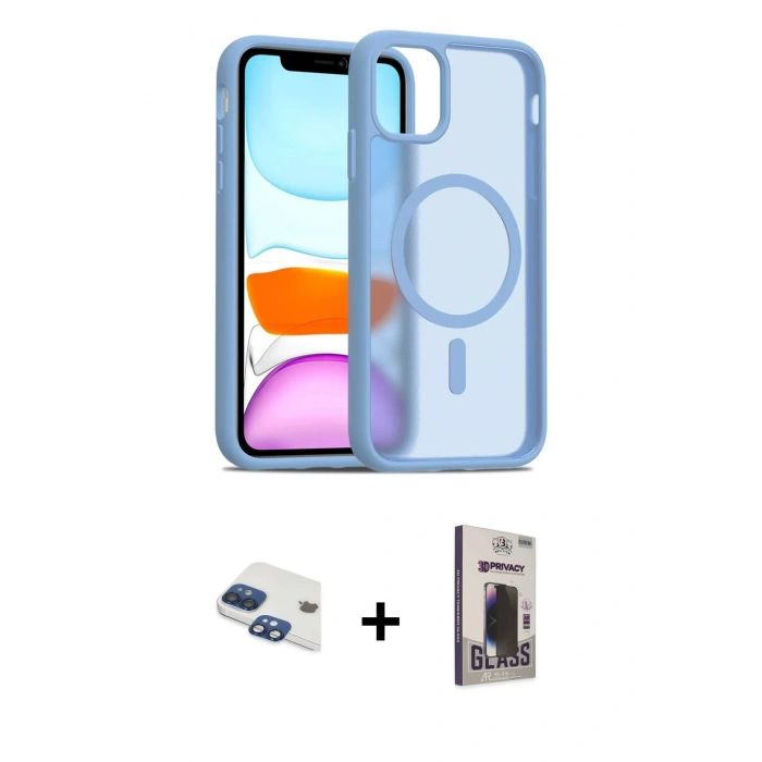 MARSİLYAN™- iPhone 11 Kılıf Siluet Minimal Prime - Siyah Bilvis Hayalet Cam Ekran Koruyucu + Pers Alüminyum Kamera Lens - LT