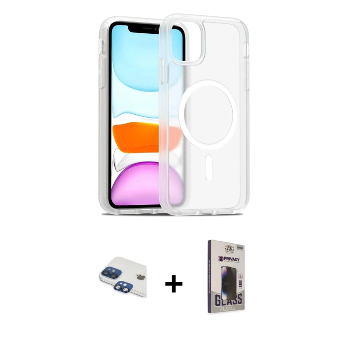 MARSİLYAN™- iPhone 11 Kılıf Siluet Minimal Prime - Siyah Bilvis Hayalet Cam Ekran Koruyucu + Pers Alüminyum Kamera Lens - LT