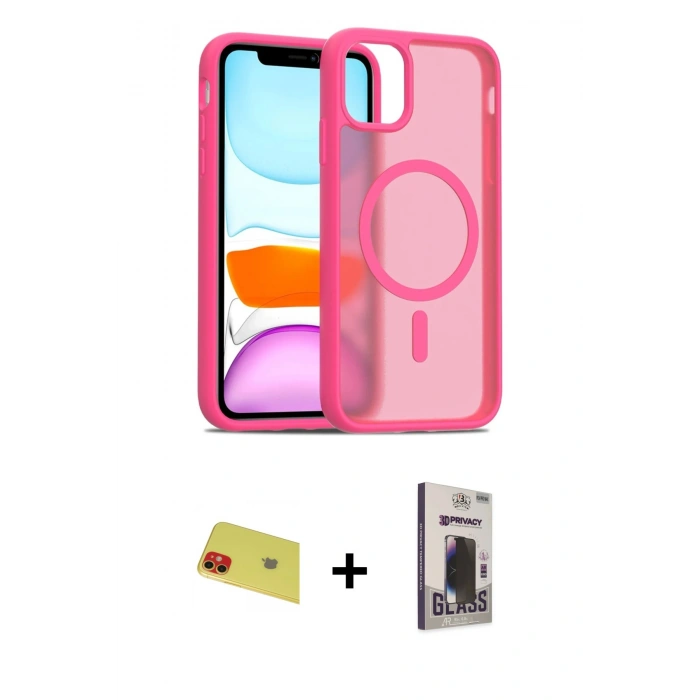MARSİLYAN™- iPhone 11 Kılıf Siluet Minimal Prime - Siyah Bilvis Hayalet Cam Ekran Koruyucu + Rainbow Kamera Lens Koruma Cam - KI