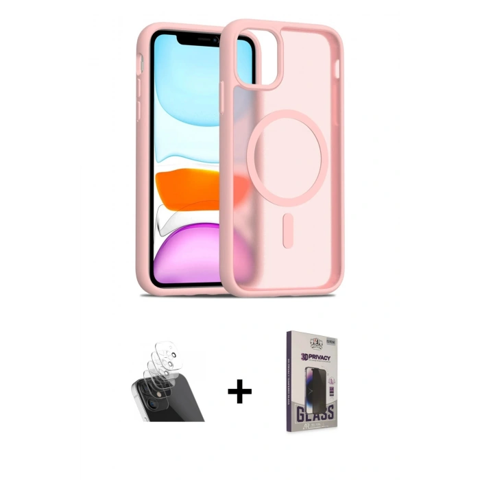 MARSİLYAN™- iPhone 11 Kılıf Siluet Minimal Prime - Siyah Bilvis Hayalet Cam Ekran Koruyucu + Şeffaf Kamera Lens Koruma Cam
