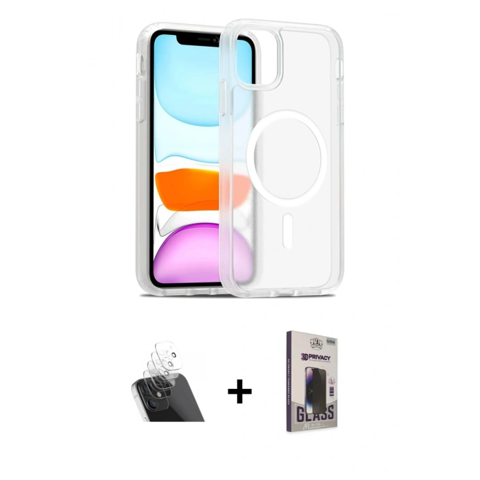 MARSİLYAN™- iPhone 11 Kılıf Siluet Minimal Prime - Siyah Bilvis Hayalet Cam Ekran Koruyucu + Şeffaf Kamera Lens Koruma Cam