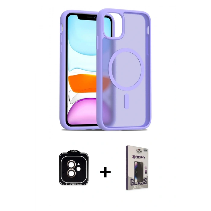 MARSİLYAN™- iPhone 11 Kılıf Siluet Minimal Prime - Siyah Bilvis Hayalet Cam Ekran Koruyucu + PVD Metal Kamera Lens - TU