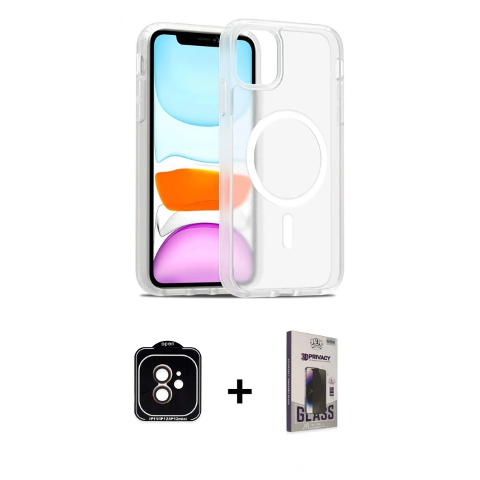 MARSİLYAN™- iPhone 11 Kılıf Siluet Minimal Prime - Siyah Bilvis Hayalet Cam Ekran Koruyucu + PVD Metal Kamera Lens - TU