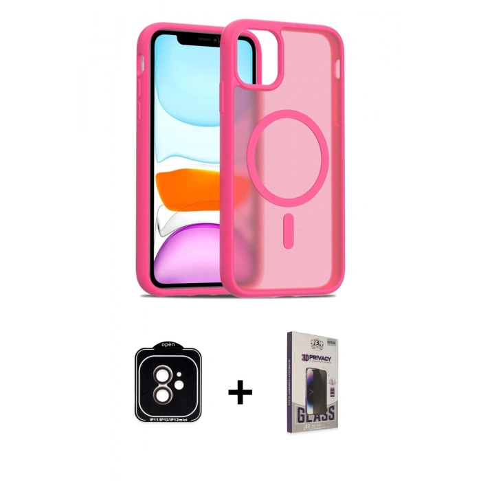 MARSİLYAN™- iPhone 11 Kılıf Siluet Minimal Prime - Siyah Bilvis Hayalet Cam Ekran Koruyucu + PVD Metal Kamera Lens - TU