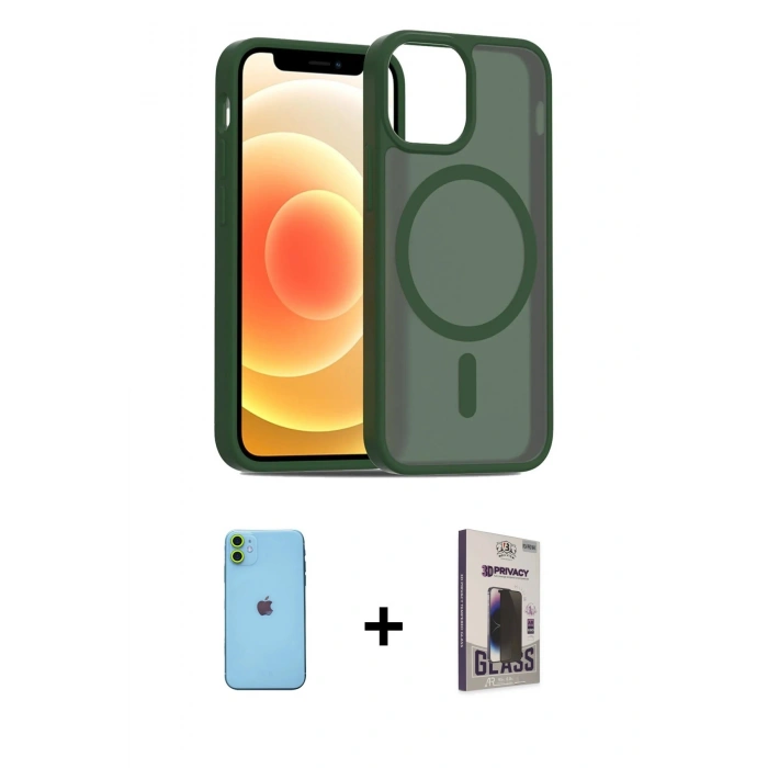 MARSİLYAN™- iPhone 11 Kılıf Siluet Minimal Prime - Siyah Bilvis Hayalet Cam Ekran Koruyucu + Neon Fosforlu Kamera Lens - YL