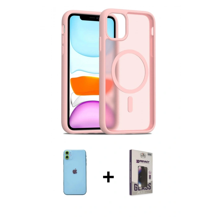 MARSİLYAN™- iPhone 11 Kılıf Siluet Minimal Prime - Siyah Bilvis Hayalet Cam Ekran Koruyucu + Neon Fosforlu Kamera Lens - YL
