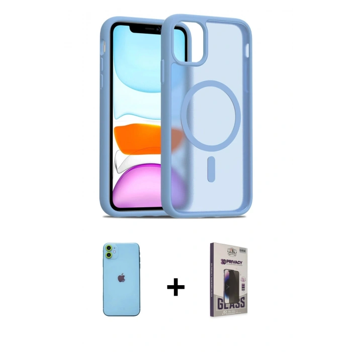 MARSİLYAN™- iPhone 11 Kılıf Siluet Minimal Prime - Siyah Bilvis Hayalet Cam Ekran Koruyucu + Neon Fosforlu Kamera Lens - YL
