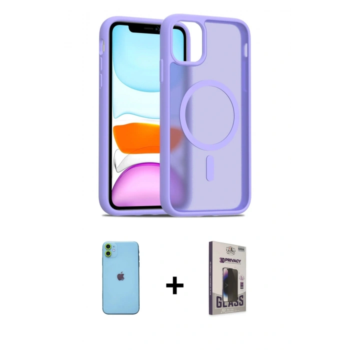 MARSİLYAN™- iPhone 11 Kılıf Siluet Minimal Prime - Siyah Bilvis Hayalet Cam Ekran Koruyucu + Neon Fosforlu Kamera Lens - YL