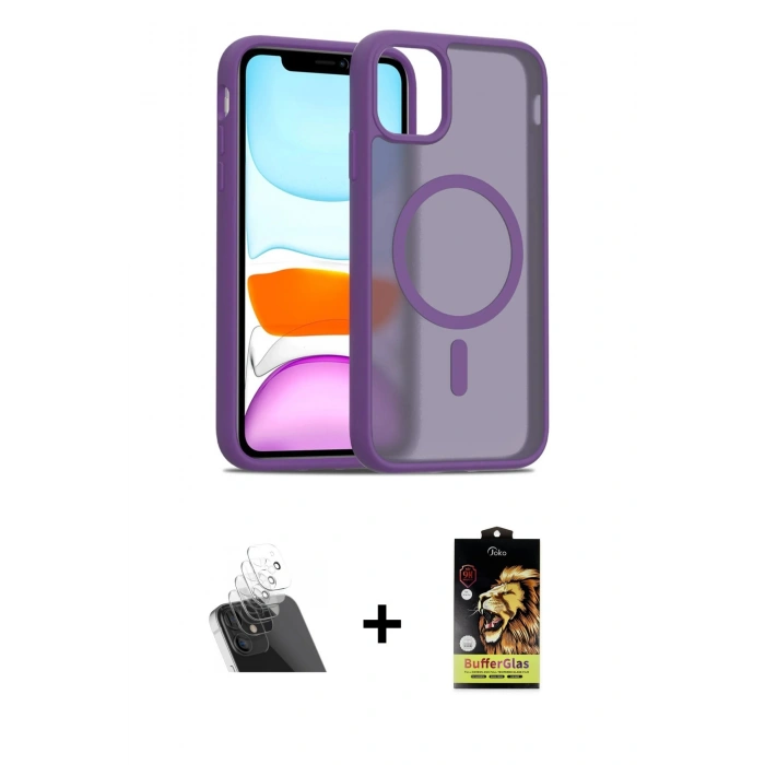 MARSİLYAN™- iPhone 11 Kılıf Siluet Minimal Prime - Siyah Buffer Cam Ekran Koruyucu + Kamera Lens Koruma Cam - SF
