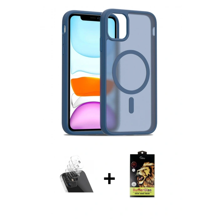 MARSİLYAN™- iPhone 11 Kılıf Siluet Minimal Prime - Siyah Buffer Cam Ekran Koruyucu + Kamera Lens Koruma Cam - SF