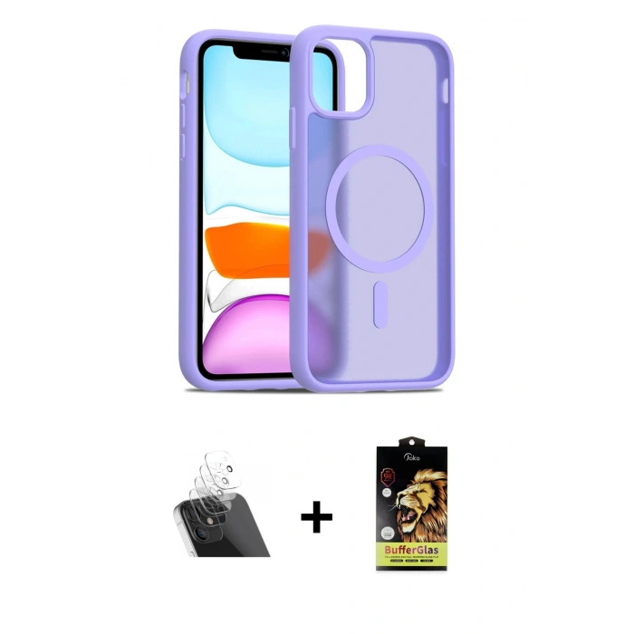 MARSİLYAN™- iPhone 11 Kılıf Siluet Minimal Prime - Siyah Buffer Cam Ekran Koruyucu + Kamera Lens Koruma Cam - SF
