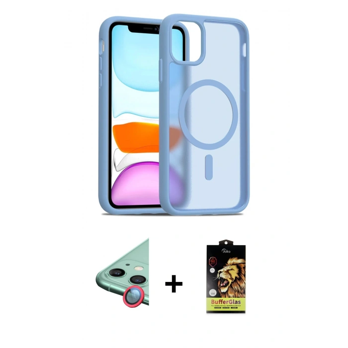 MARSİLYAN™- iPhone 11 Kılıf Siluet Minimal Prime - Siyah Buffer Cam Ekran Koruyucu + Raze Metal Kamera Lens - KI
