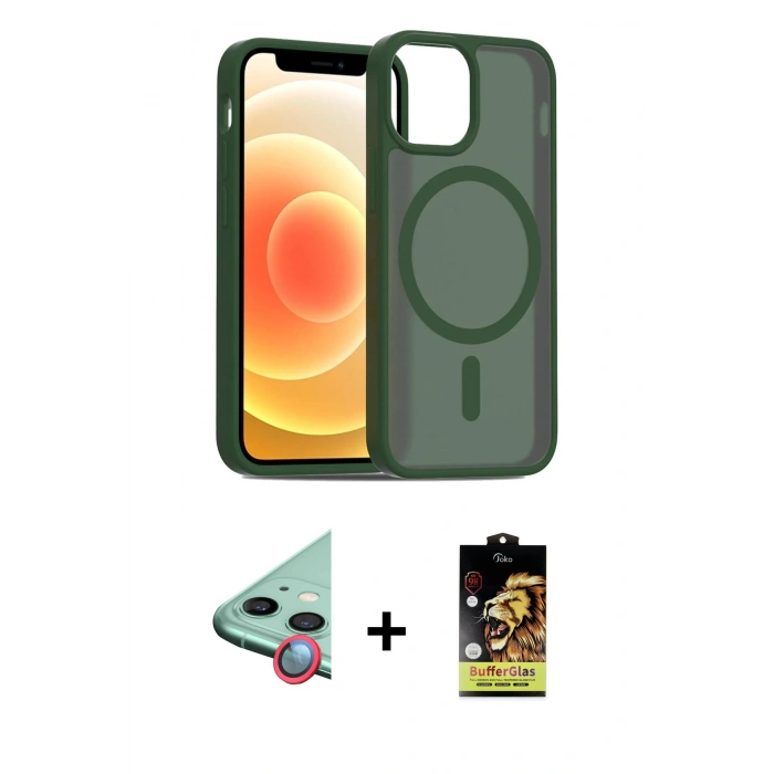 MARSİLYAN™- iPhone 11 Kılıf Siluet Minimal Prime - Siyah Buffer Cam Ekran Koruyucu + Raze Metal Kamera Lens - KI