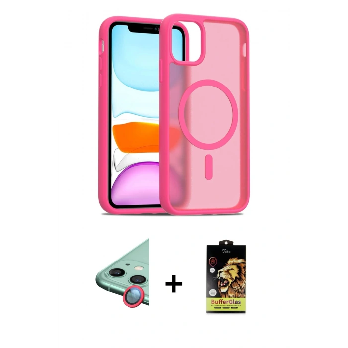 MARSİLYAN™- iPhone 11 Kılıf Siluet Minimal Prime - Siyah Buffer Cam Ekran Koruyucu + Raze Metal Kamera Lens - KI