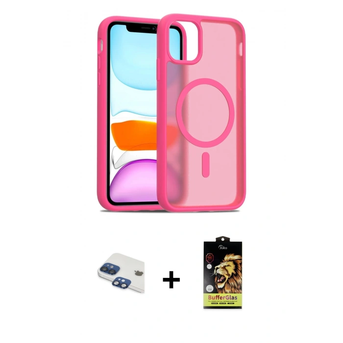 MARSİLYAN™- iPhone 11 Kılıf Siluet Minimal Prime - Siyah Buffer Cam Ekran Koruyucu + Lacivert Pers Alüminyum Kamera Lens