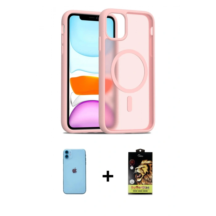 MARSİLYAN™- iPhone 11 Kılıf Siluet Minimal Prime - Siyah Buffer Cam Ekran Koruyucu + Neon Fosforlu Kamera Lens - MI