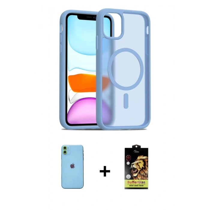 MARSİLYAN™- iPhone 11 Kılıf Siluet Minimal Prime - Siyah Buffer Cam Ekran Koruyucu + Neon Fosforlu Kamera Lens - YL