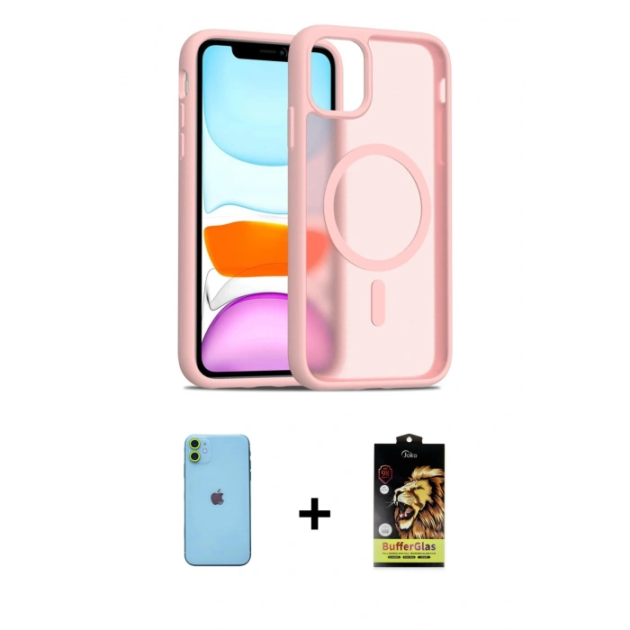 MARSİLYAN™- iPhone 11 Kılıf Siluet Minimal Prime - Siyah Buffer Cam Ekran Koruyucu + Neon Fosforlu Kamera Lens - YL