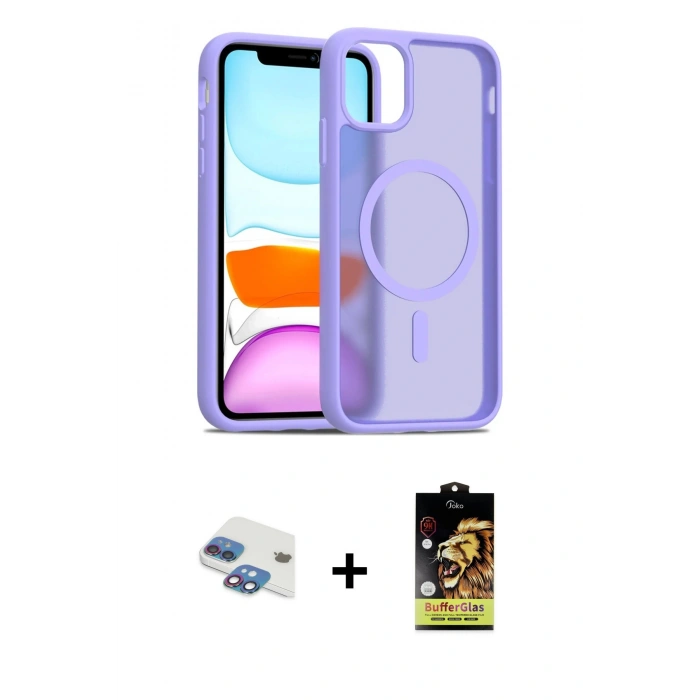 MARSİLYAN™- iPhone 11 Kılıf Siluet Minimal Prime - Siyah Buffer Cam Ekran Koruyucu + Pers Alüminyum Kamera Lens - GI