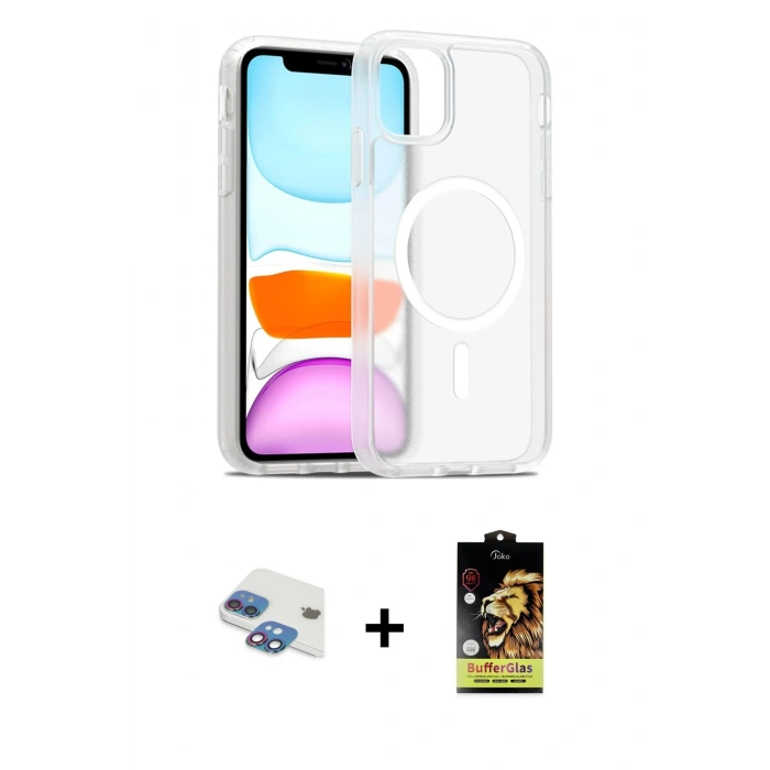 MARSİLYAN™- iPhone 11 Kılıf Siluet Minimal Prime - Siyah Buffer Cam Ekran Koruyucu + Pers Alüminyum Kamera Lens - GI