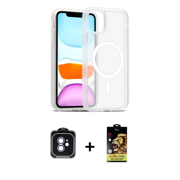 MARSİLYAN™- iPhone 11 Kılıf Siluet Minimal Prime - Siyah Buffer Cam Ekran Koruyucu + PVD Metal Kamera Lens - MI