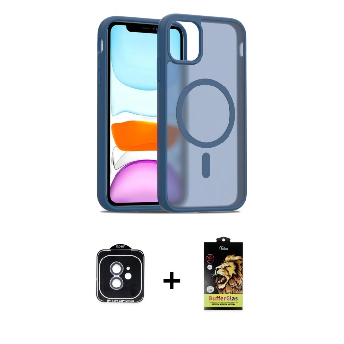 MARSİLYAN™- iPhone 11 Kılıf Siluet Minimal Prime - Siyah Buffer Cam Ekran Koruyucu + PVD Metal Kamera Lens - MI