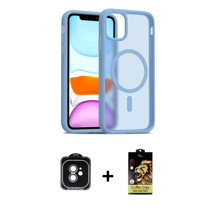 MARSİLYAN™- iPhone 11 Kılıf Siluet Minimal Prime - Siyah Buffer Cam Ekran Koruyucu + PVD Metal Kamera Lens - YL