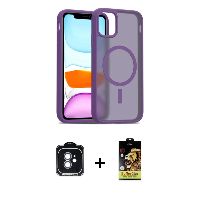 MARSİLYAN™- iPhone 11 Kılıf Siluet Minimal Prime - Siyah Buffer Cam Ekran Koruyucu + PVD Metal Kamera Lens - MI