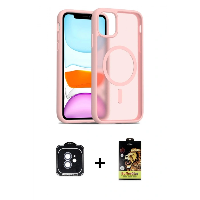 MARSİLYAN™- iPhone 11 Kılıf Siluet Minimal Prime - Siyah Buffer Cam Ekran Koruyucu + PVD Metal Kamera Lens - MI