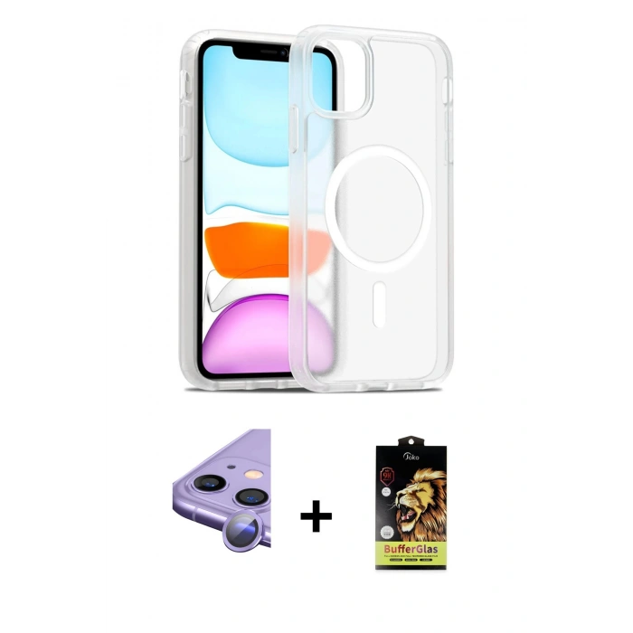 MARSİLYAN™- iPhone 11 Kılıf Siluet Minimal Prime - Siyah Buffer Cam Ekran Koruyucu + Raze Metal Kamera Lens - MR