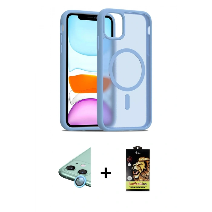MARSİLYAN™- iPhone 11 Kılıf Siluet Minimal Prime - Siyah Buffer Cam Ekran Koruyucu + Raze Metal Kamera Lens - MI