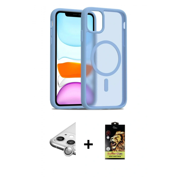 MARSİLYAN™- iPhone 11 Kılıf Siluet Minimal Prime - Siyah Buffer Cam Ekran Koruyucu + Raze Metal Kamera Lens - GS