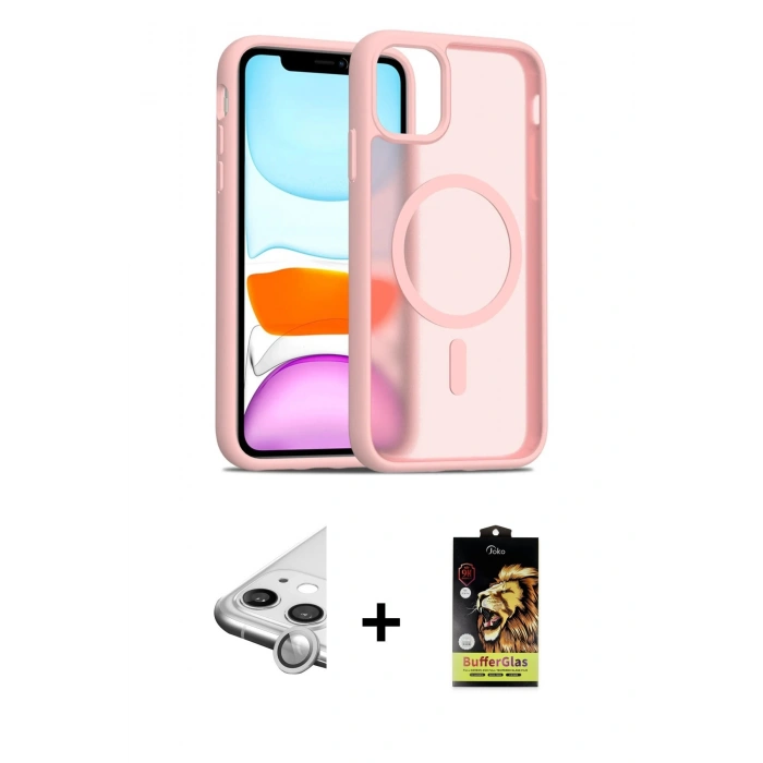 MARSİLYAN™- iPhone 11 Kılıf Siluet Minimal Prime - Siyah Buffer Cam Ekran Koruyucu + Raze Metal Kamera Lens - GS
