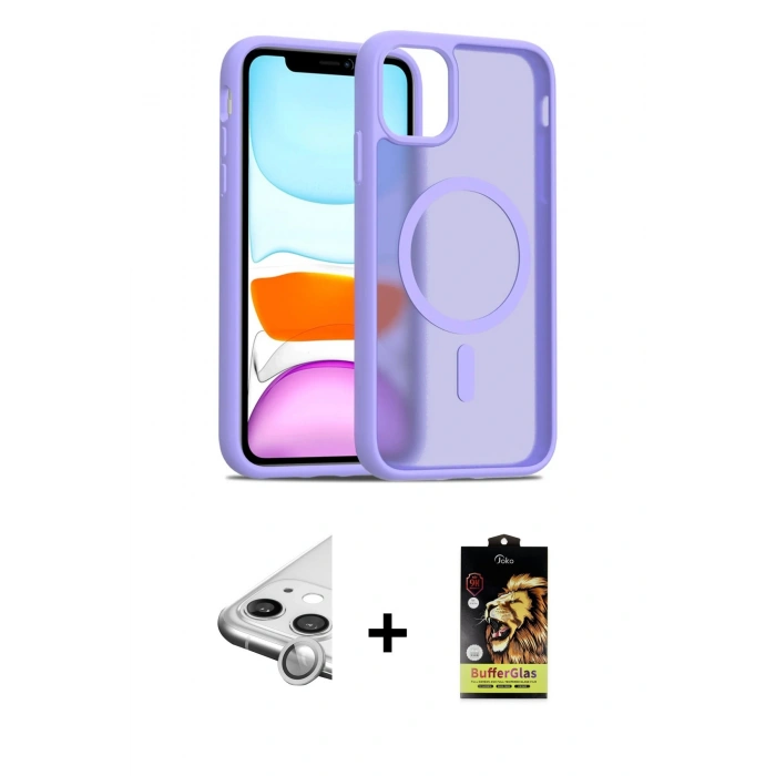 MARSİLYAN™- iPhone 11 Kılıf Siluet Minimal Prime - Siyah Buffer Cam Ekran Koruyucu + Raze Metal Kamera Lens - GS
