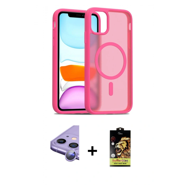 MARSİLYAN™- iPhone 11 Kılıf Siluet Minimal Prime - Siyah Buffer Cam Ekran Koruyucu + Raze Metal Kamera Lens - MR