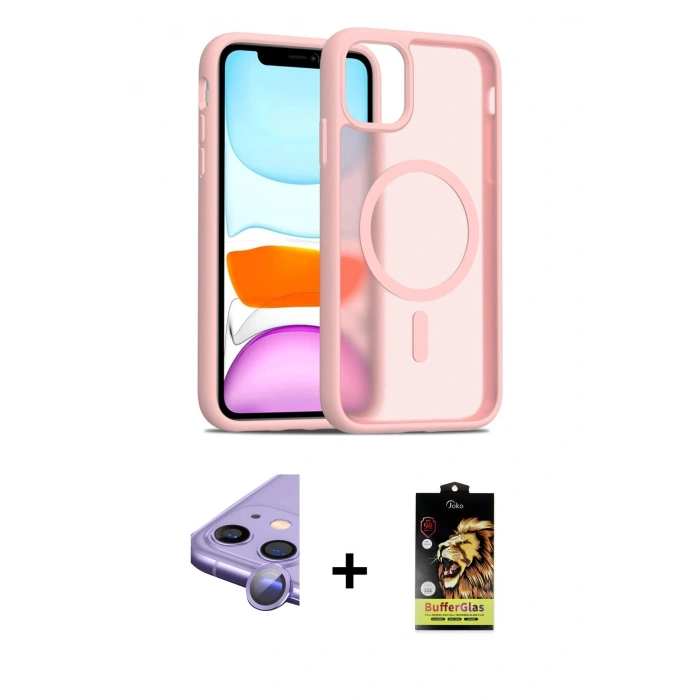 MARSİLYAN™- iPhone 11 Kılıf Siluet Minimal Prime - Siyah Buffer Cam Ekran Koruyucu + Raze Metal Kamera Lens - MR